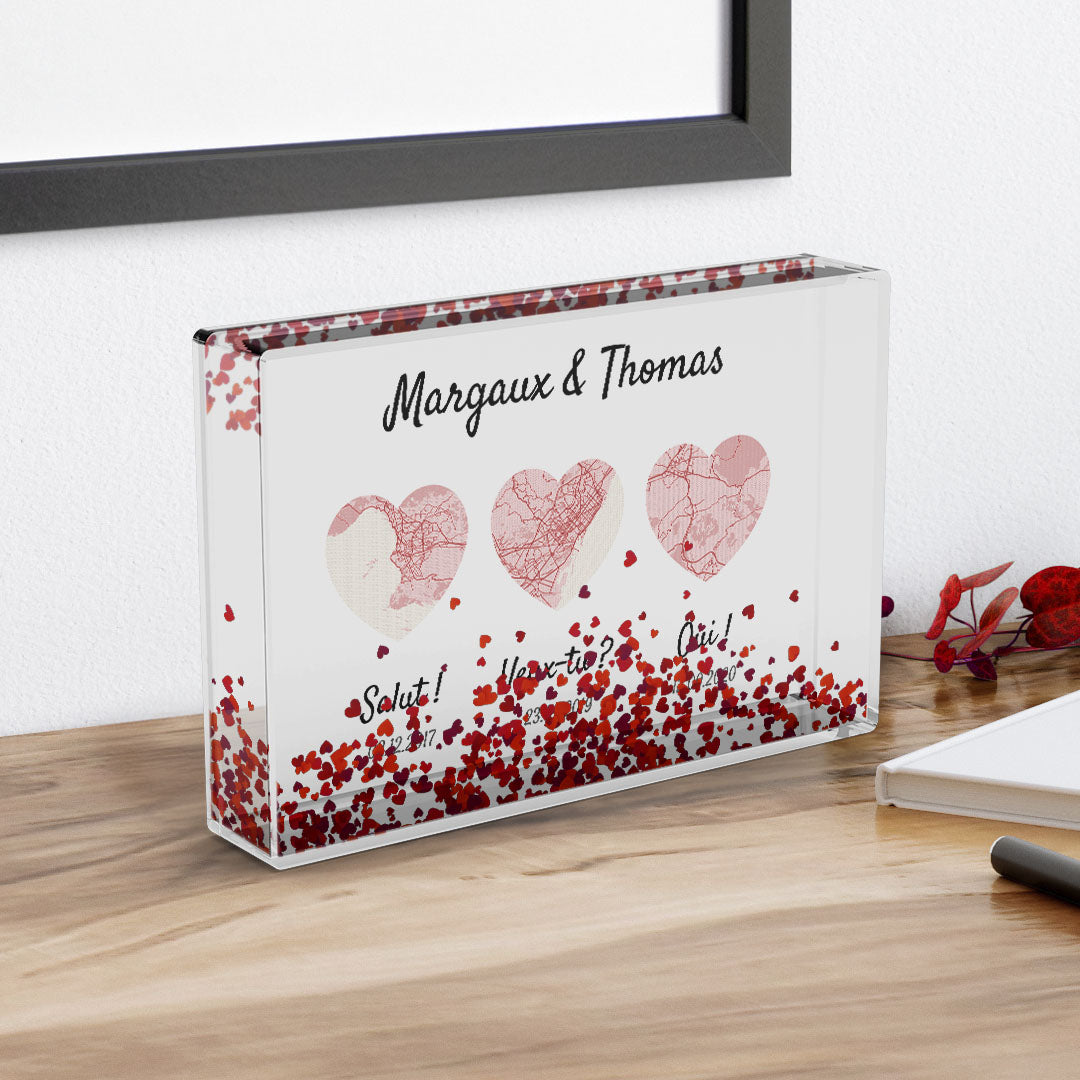 Cadre photo Personnalisé Couple, Dates et lieux de rencontre, prénoms, mariage, carte, map