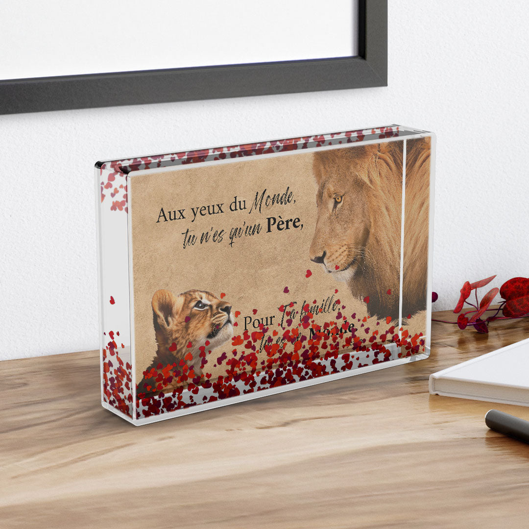 Cadre photo personnalisé Famille Lion du monde, Père, Papa et enfants, Prénom