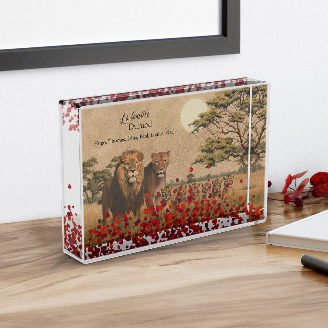 Cadre photo personnalisé Famille Lions, Père, Mère, Papa, Maman et enfants, Prénoms