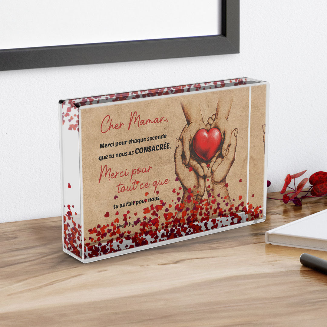 Cadre photo personnalisé Famille Cœur à offrir à Papa, Maman, Père, Mère et enfants, Prénom