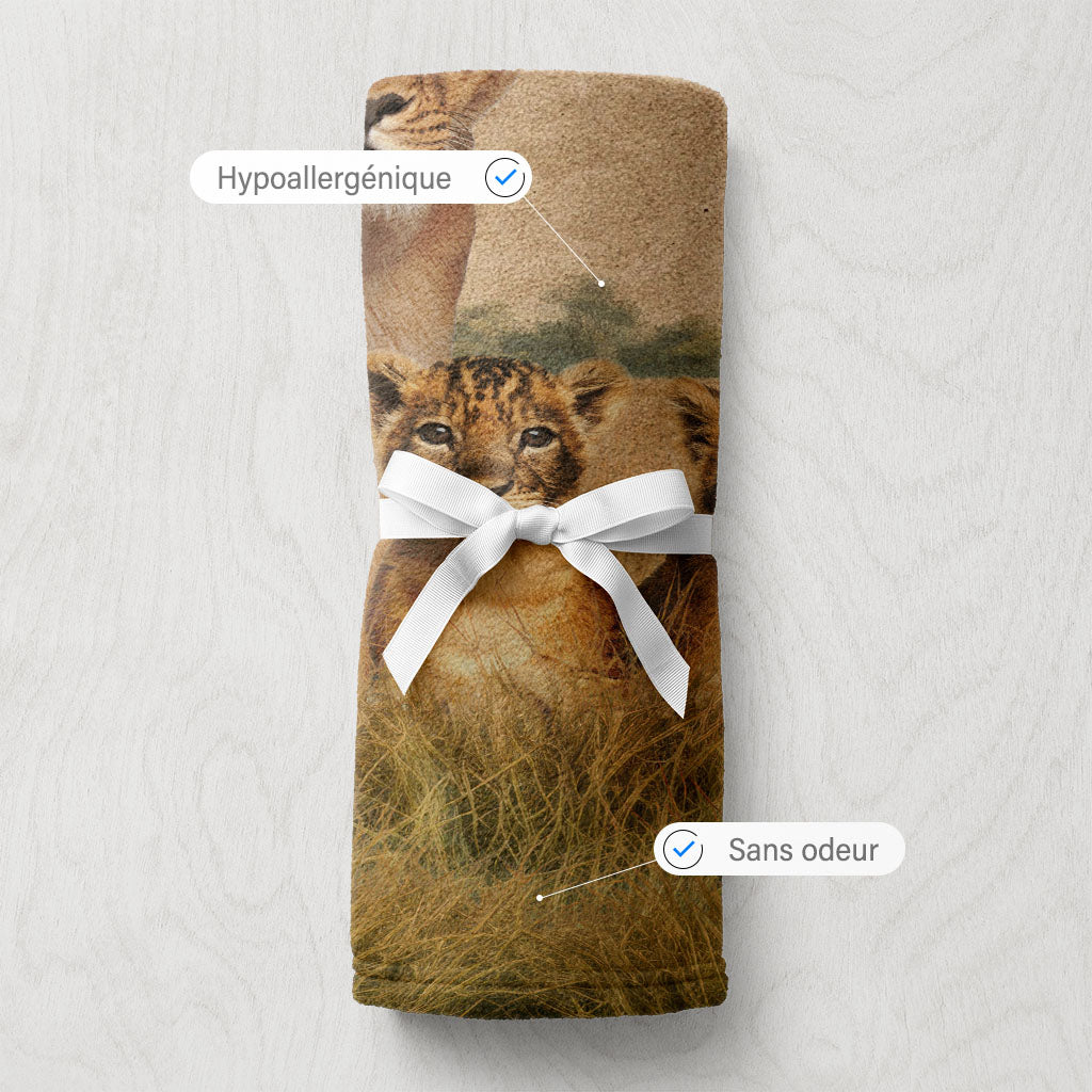 Plaid personnalisé Famille Lions, Père, Mère, Papa, Maman et enfants, Prénoms