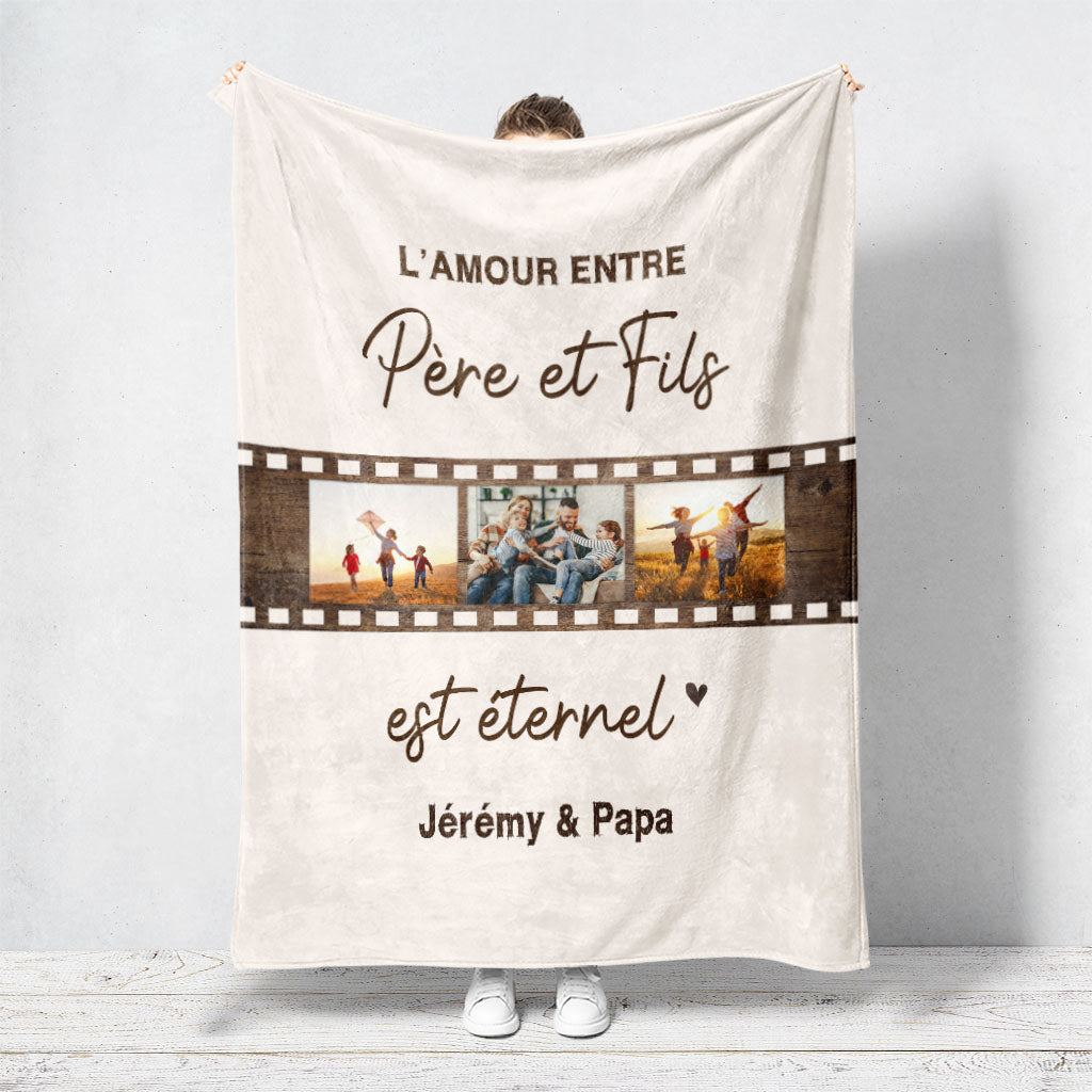 Plaid personnalisé Photo Père et Fils, Famille, Prénom, Amour éternel, Pellicule film
