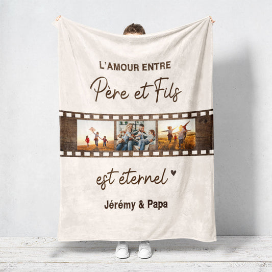 Plaid personnalisé Photo Père et Fils, Famille, Prénom, Amour éternel, Pellicule film