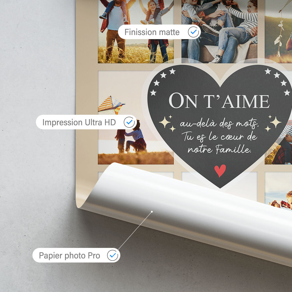 Affiche personnalisée Photos Coeur de la Famille, Père, Mère, Papa, Maman et grands-parents