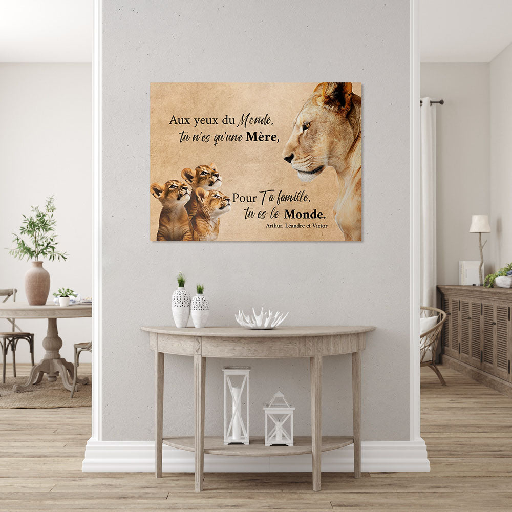 Affiche personnalisée Famille Lionne du monde, Mère, Maman et enfants, Prénom