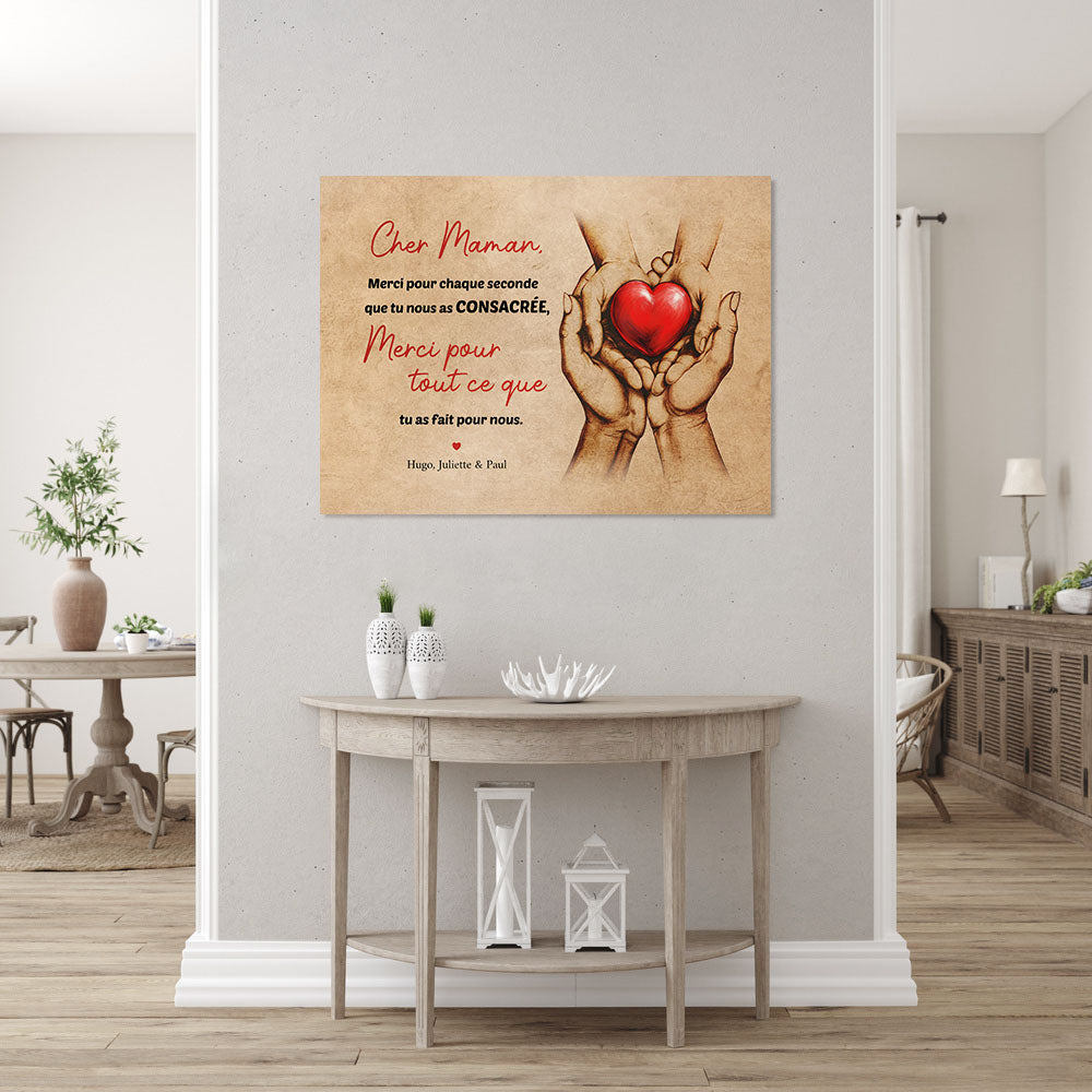 Affiche personnalisée Famille Cœur à offrir à Papa, Maman, Père, Mère et enfants, Prénom