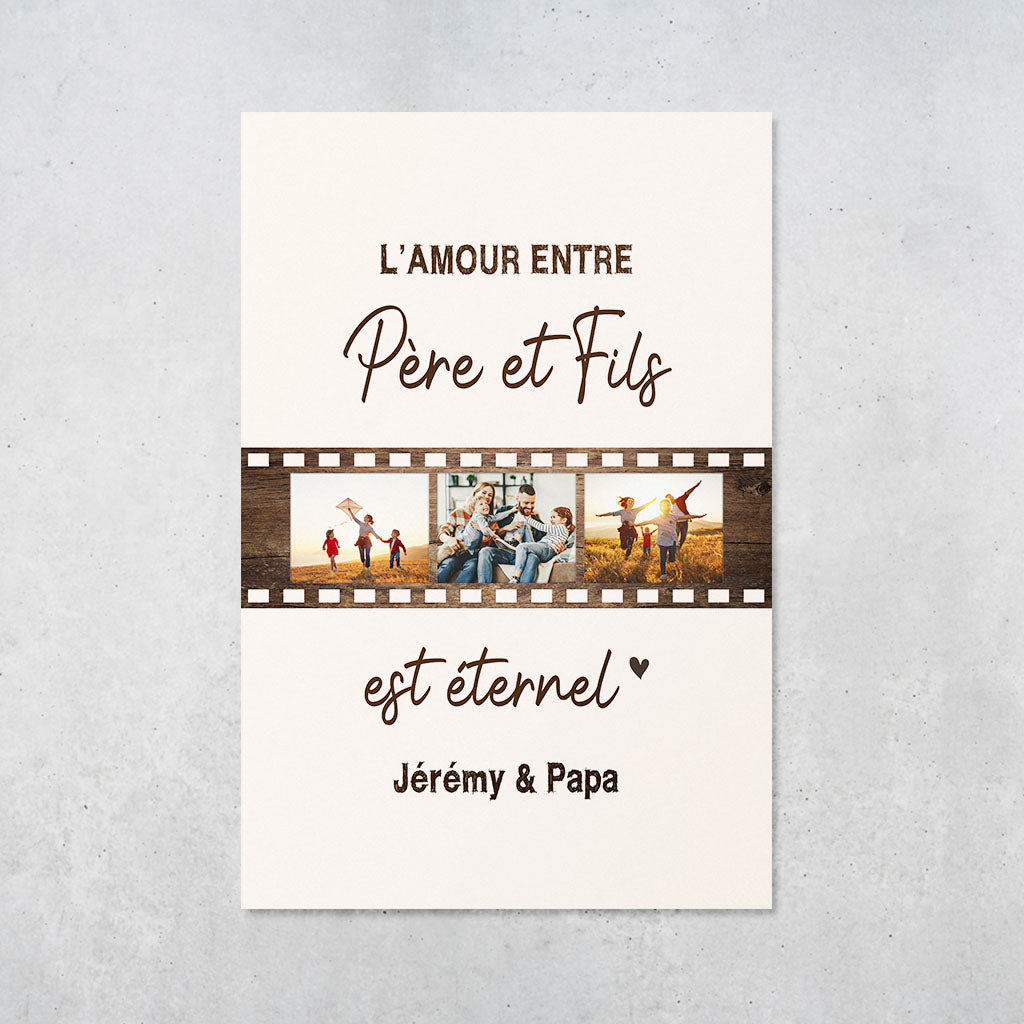 Affiche personnalisée Photo Père et Fils, Famille, Prénom, Amour éternel, Pellicule film