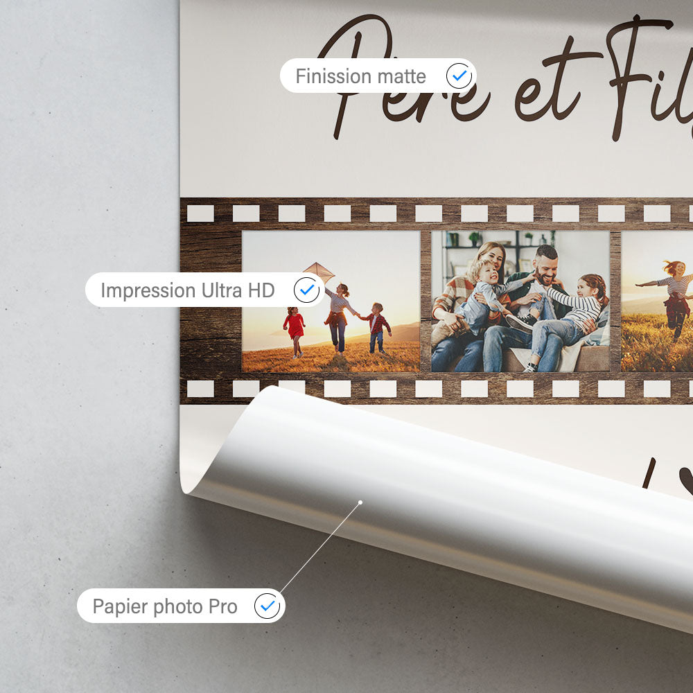 Affiche personnalisée Photo Père et Fils, Famille, Prénom, Amour éternel, Pellicule film