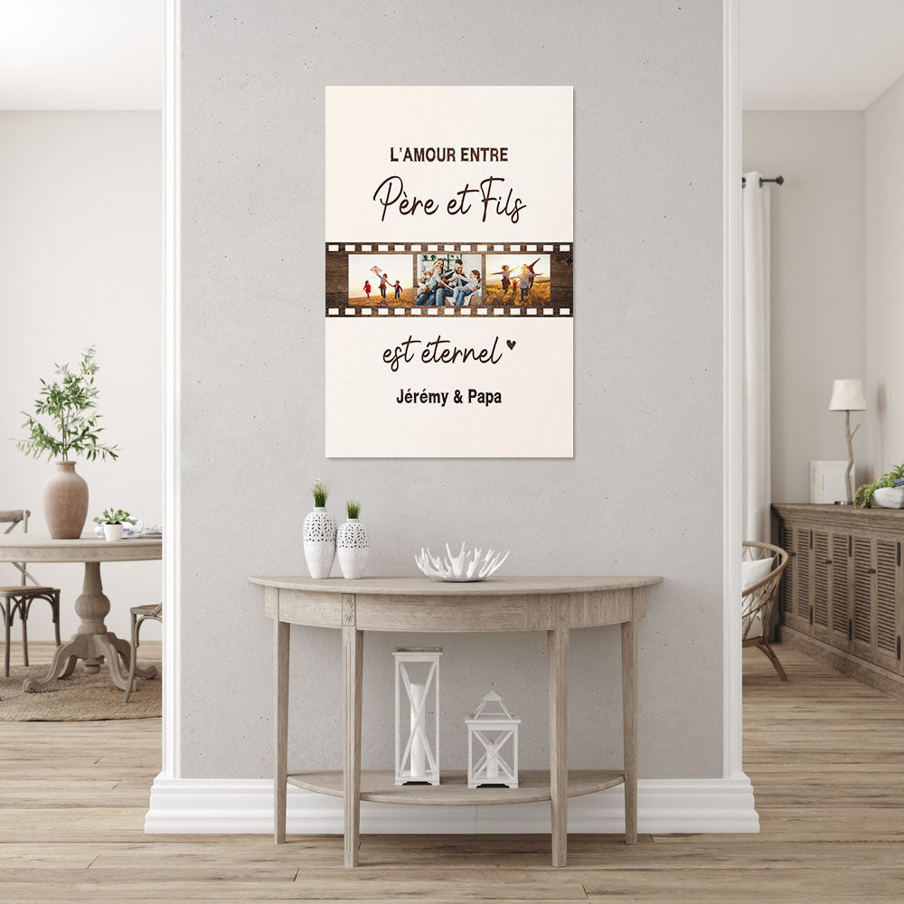 Affiche personnalisée Photo Père et Fils, Famille, Prénom, Amour éternel, Pellicule film