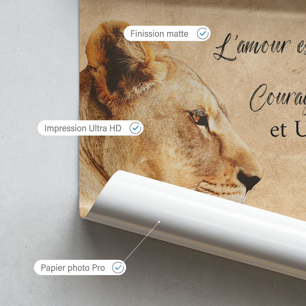 Affiche personnalisée couple, Date Couple, Mariage, Lion, Lionne, Père, Mère