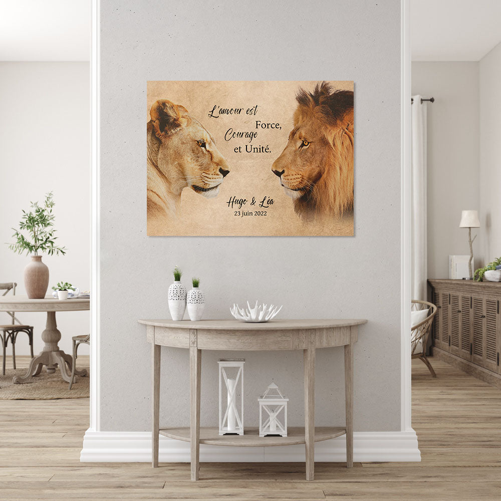 Affiche personnalisée couple, Date Couple, Mariage, Lion, Lionne, Père, Mère