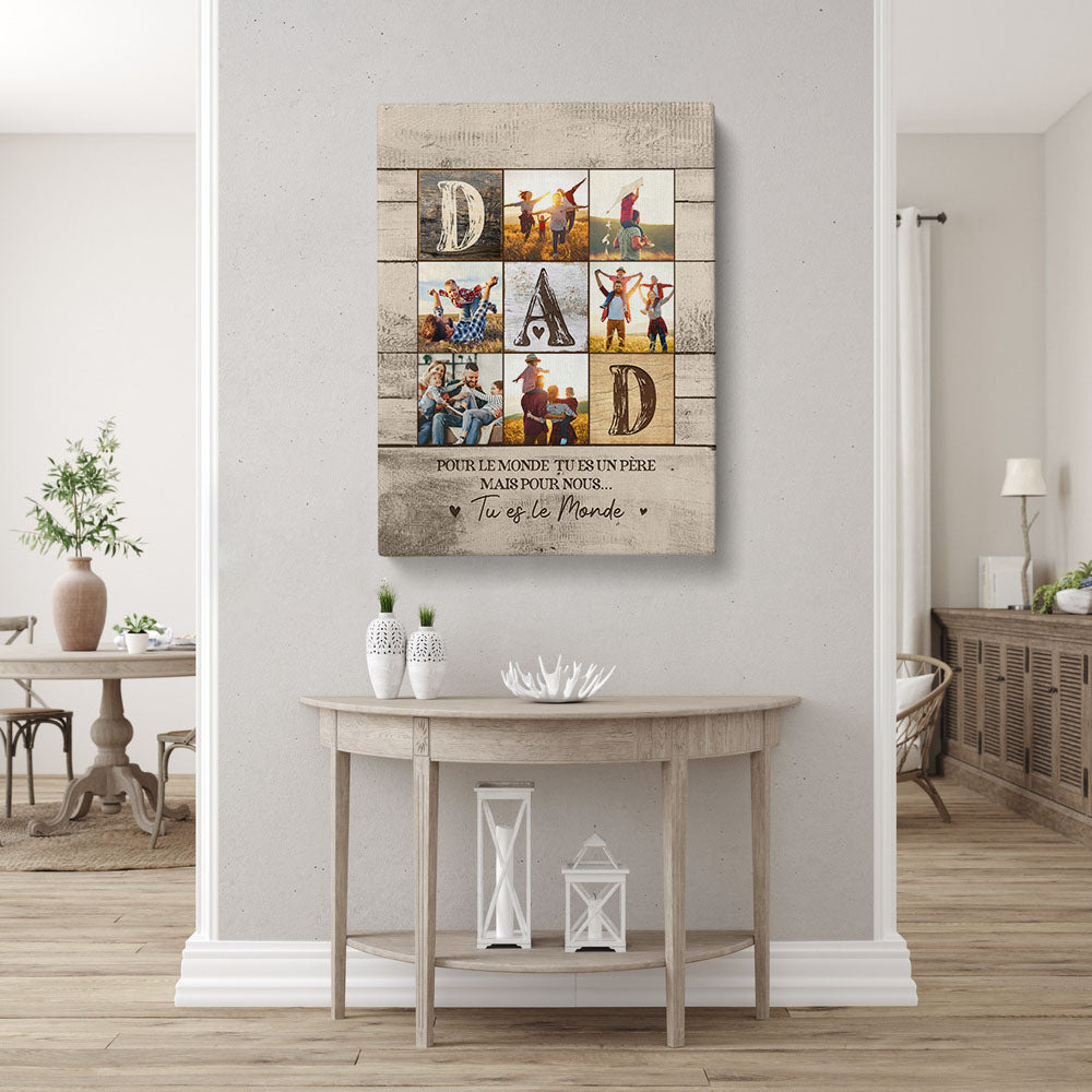 Tableau personnalisé Photos Famille DAD, Père, Papa et ses enfants, Bois, Vintage