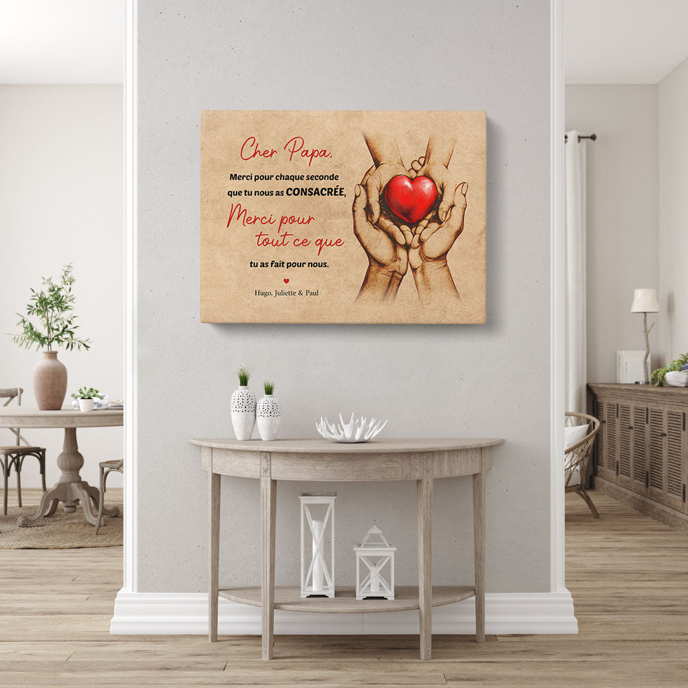 Tableau personnalisé Famille Cœur à offrir à Papa, Maman, Père, Mère et enfants, Prénom