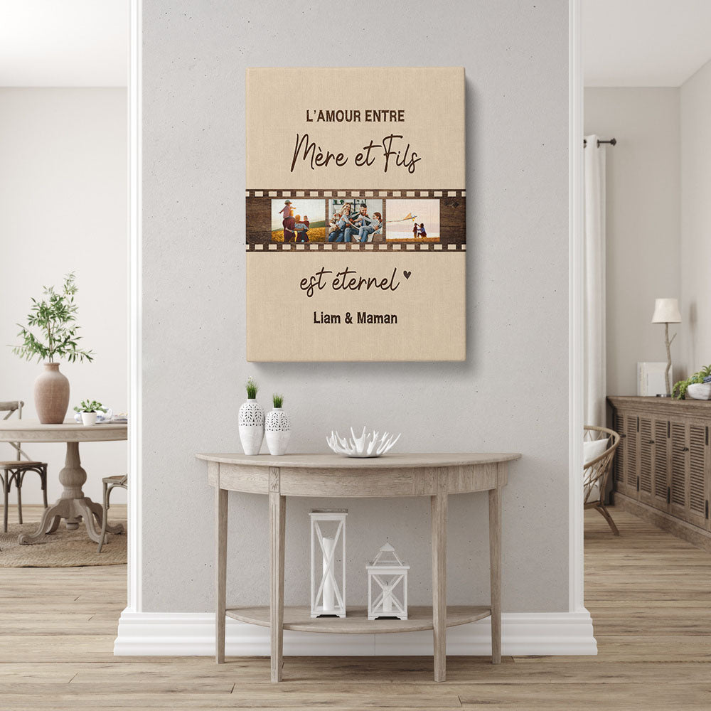 Tableau personnalisé Photo Mère et Fils, Famille, Prénom, Amour éternel, Pellicule film