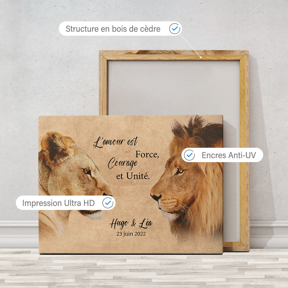 Tableau personnalisé couple, Date Couple, Mariage, Lion, Lionne, Père, Mère