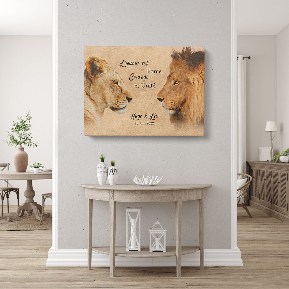 Tableau personnalisé couple, Date Couple, Mariage, Lion, Lionne, Père, Mère