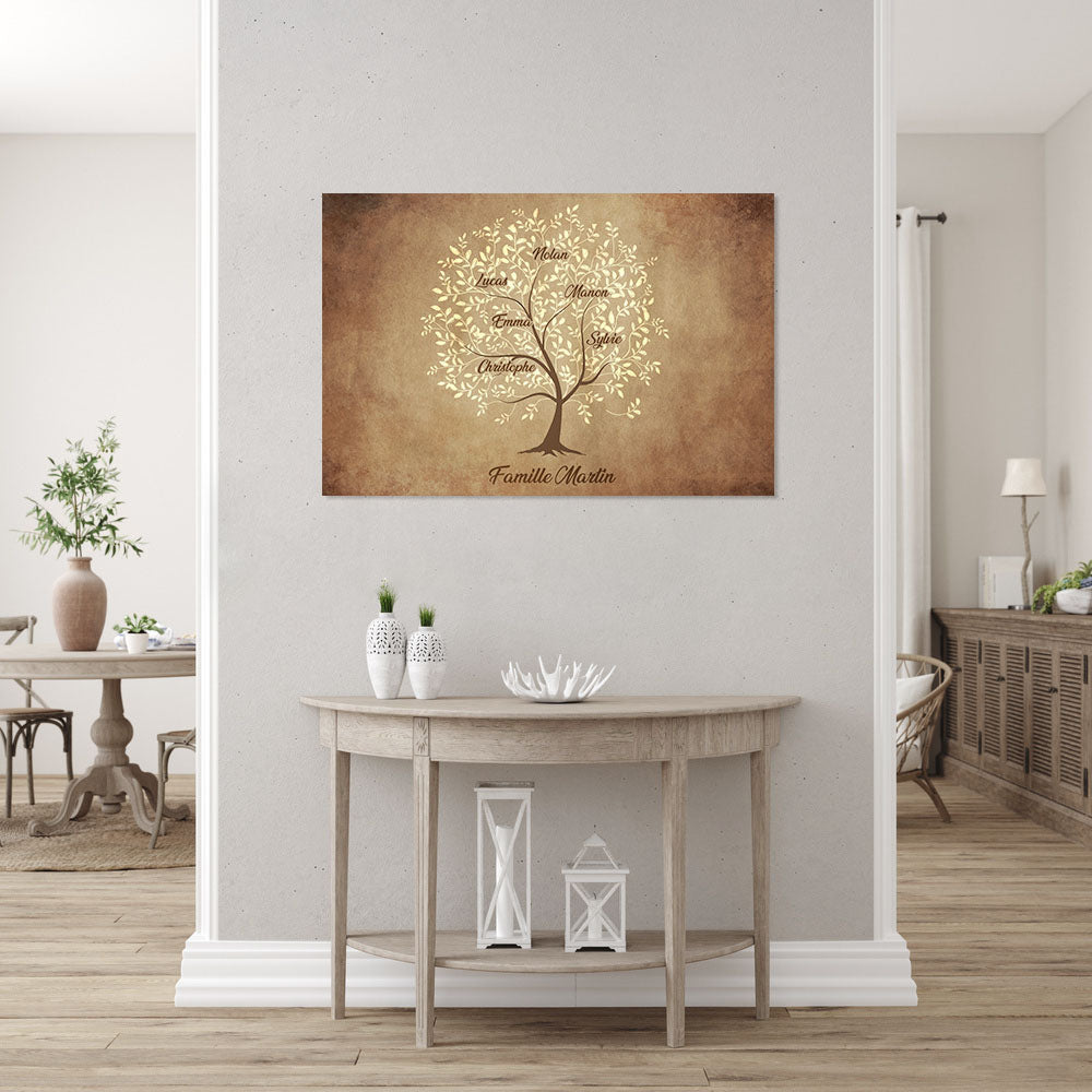 Affiche personnalisée famille, Prénom, Arbre de vie, Encre claire vintage