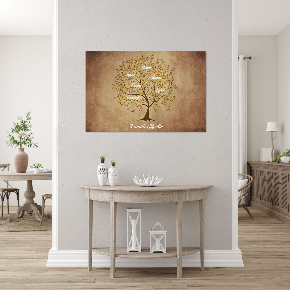 Affiche personnalisée famille, Prénom, Arbre de vie, Encre foncée vintage