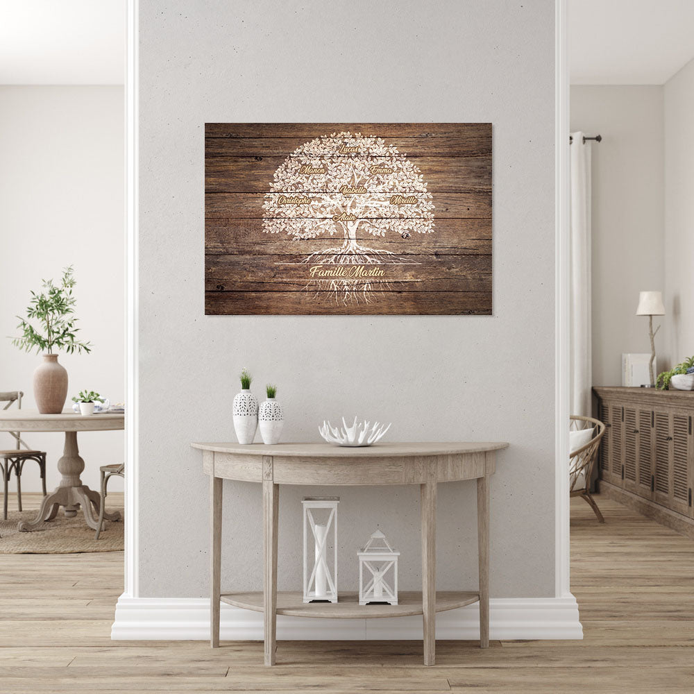 Affiche personnalisée famille, Prénom, Arbre de vie, panneaux vieux bois