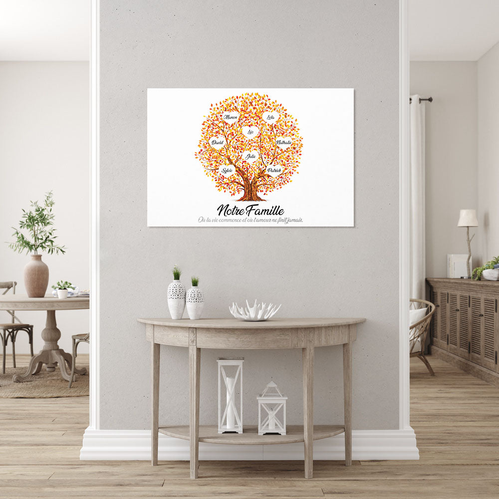 Affiche personnalisée famille, Prénom, Arbre de vie, boule Orange