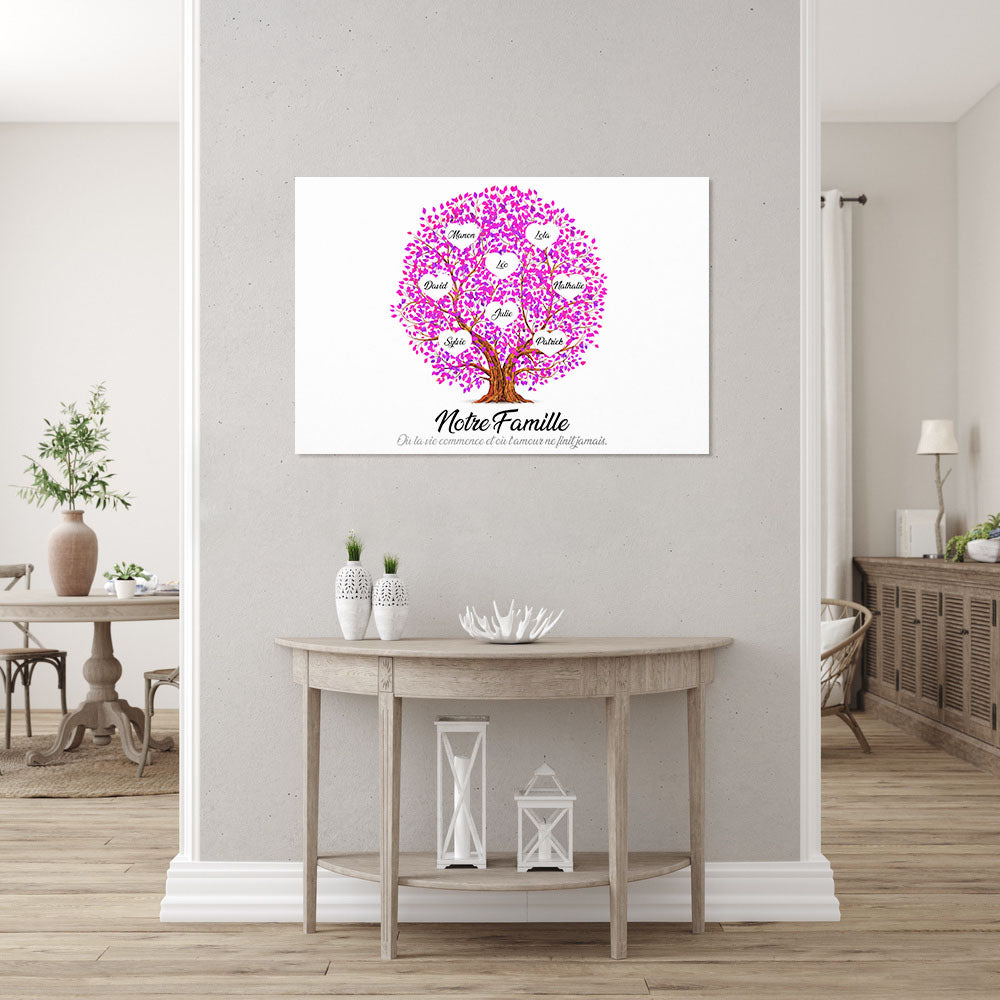 Affiche personnalisée famille, Prénom, Arbre de vie, boule Rose