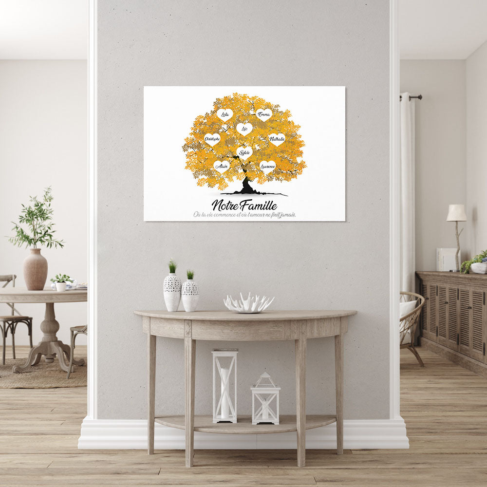 Affiche personnalisée famille, Prénom, Arbre de vie, Réaliste Orange