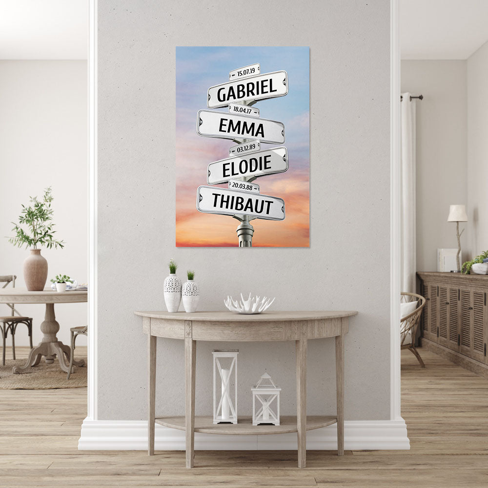 Affiche personnalisée famille, Panneaux prénom, Nuages colorés