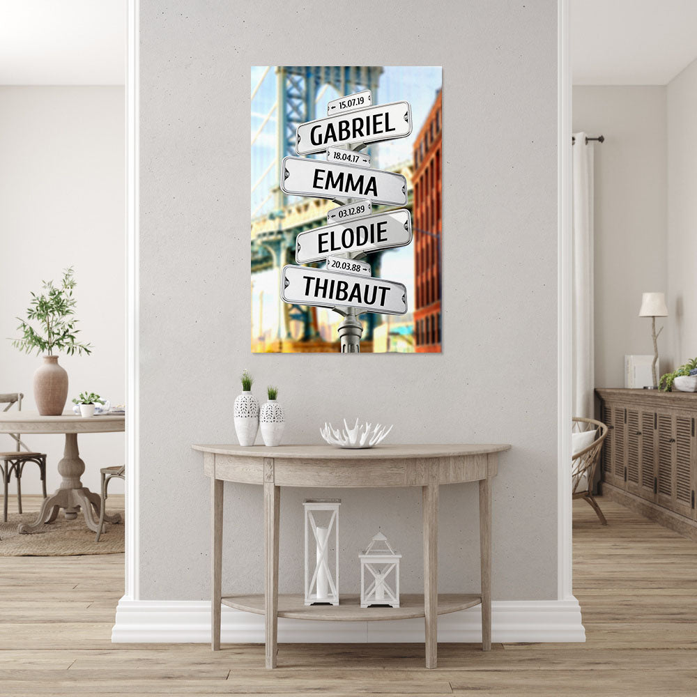Affiche personnalisée famille, Panneaux prénom, Pont New York
