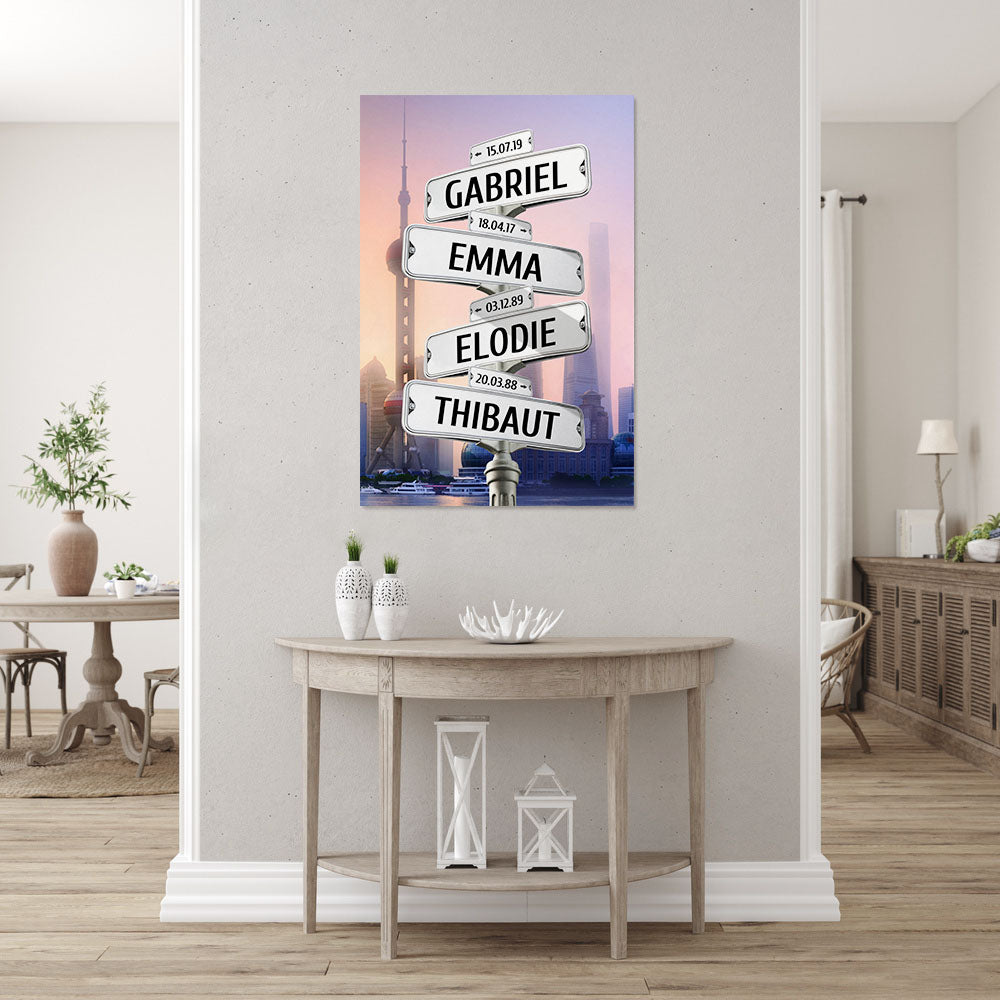 Affiche personnalisée famille, Panneaux prénom, Shangai Building