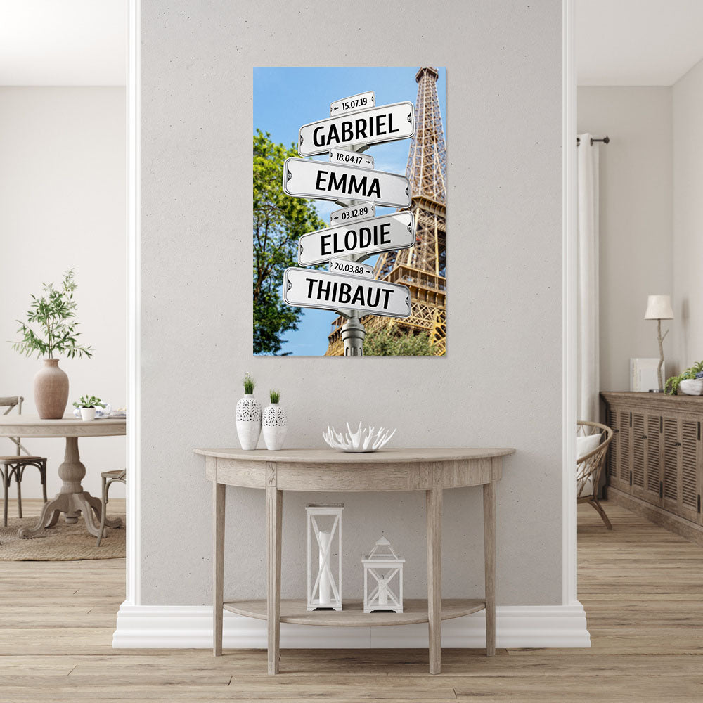 Affiche personnalisée famille, Panneaux prénom, Paris Tour Eiffel