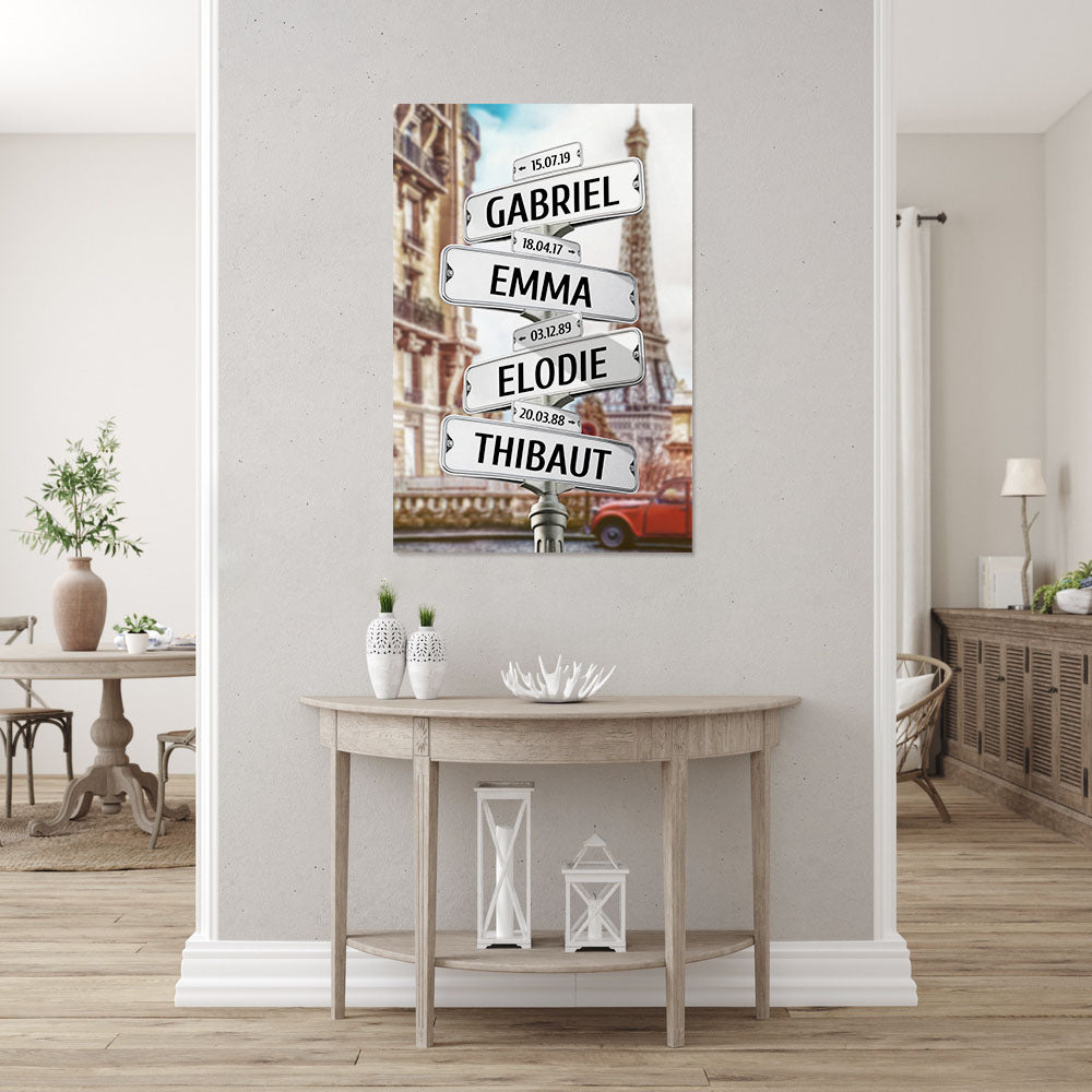 Affiche personnalisée famille, Panneaux prénom, Vieux Paris Tour Eiffel