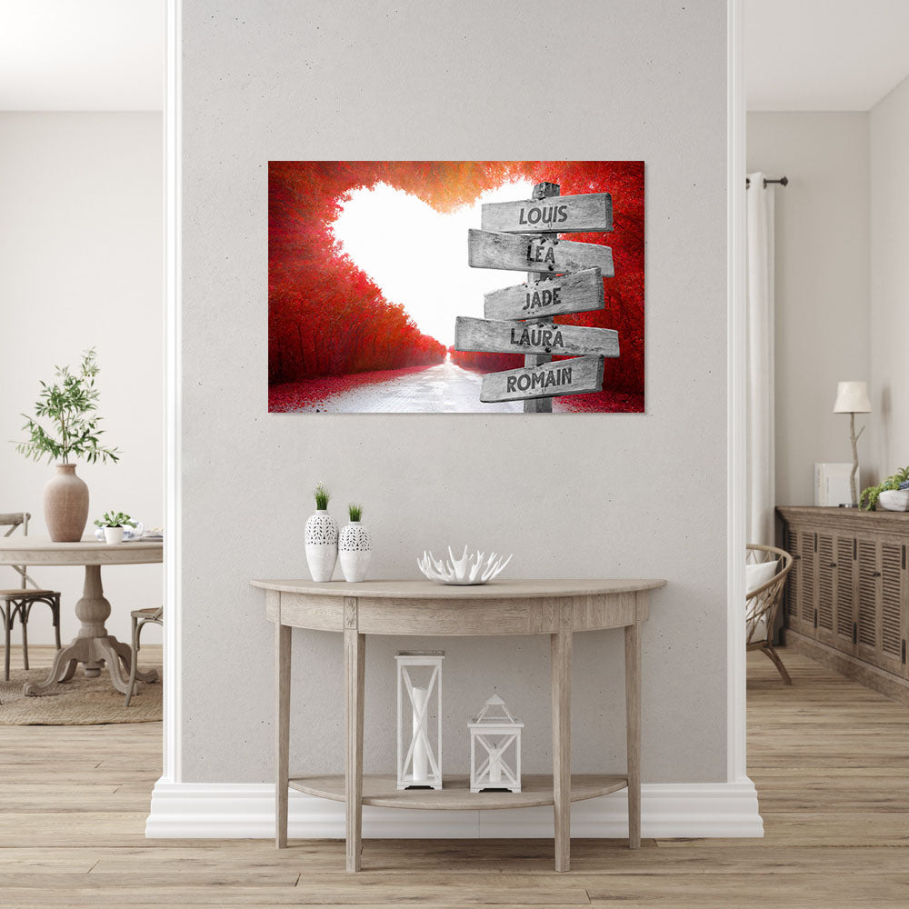 Affiche personnalisée famille, Panneaux prénom, Forêt Cœur