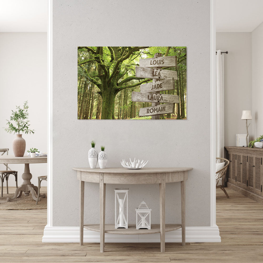 Affiche personnalisée famille, Panneaux prénom, Forêt grand Arbre