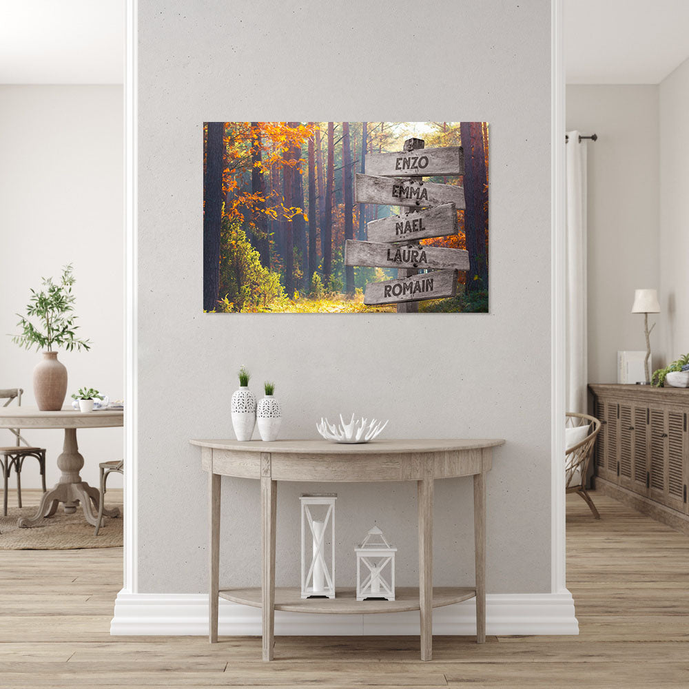 Affiche personnalisée famille, Panneaux prénom, Forêt Dense