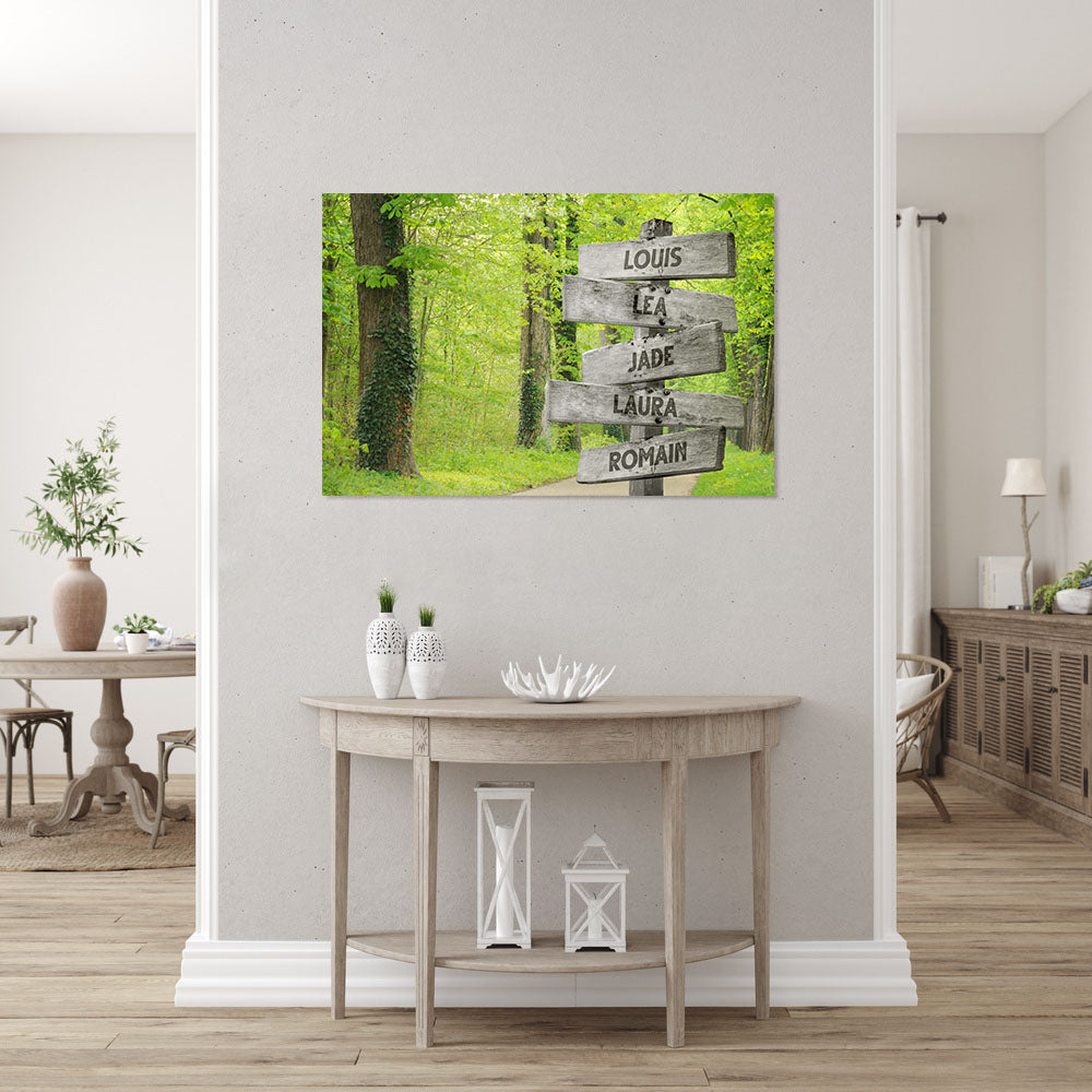 Affiche personnalisée famille, Panneaux prénom, Forêt route