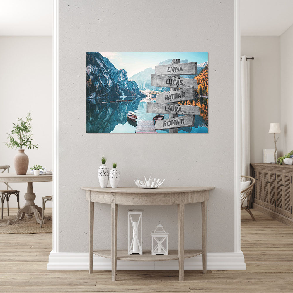 Affiche personnalisée famille, Panneaux prénom, Montagne Lac