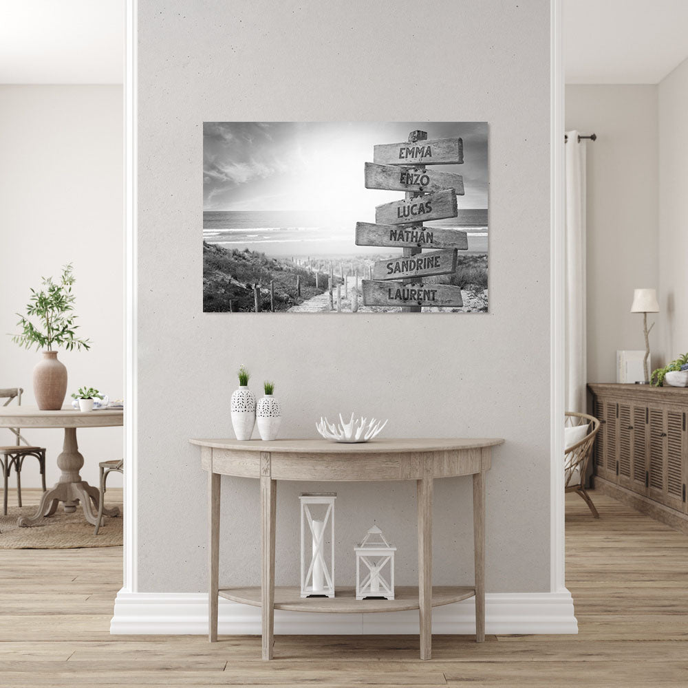 Affiche personnalisée famille, Panneaux prénom, Plage Vintage
