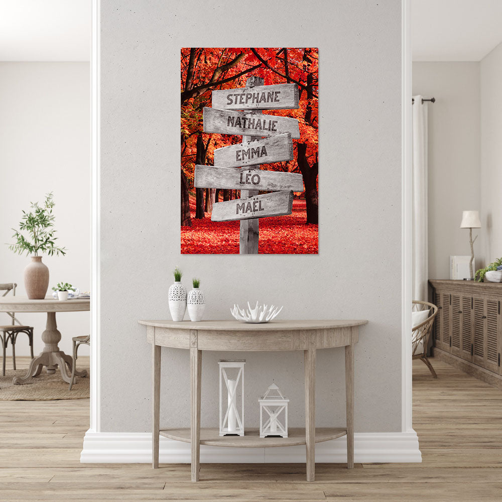 Affiche personnalisée famille, Panneaux prénom, Forêt Rouge Automne