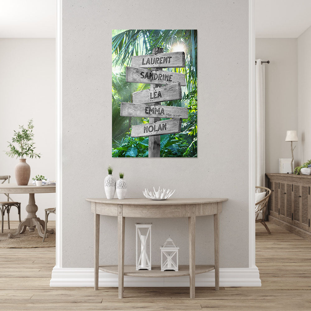 Affiche personnalisée famille, Panneaux prénom, Forêt Tropicale Rayon Soleil