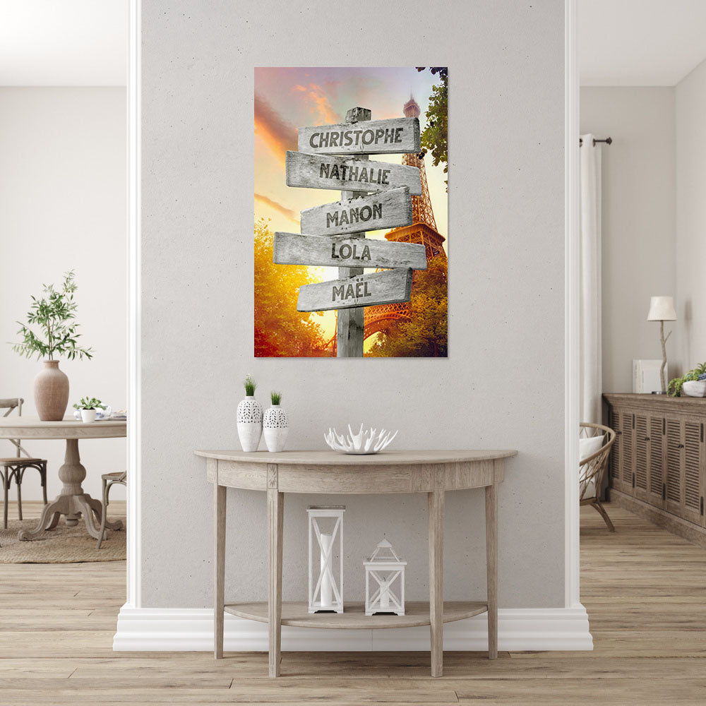 Affiche personnalisée famille, Panneaux prénom, Tour Eiffel Paris