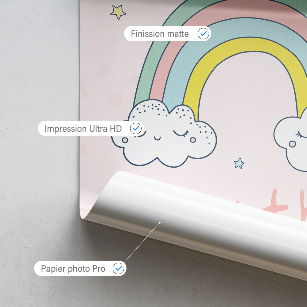 Affiche naissance personnalisée, Arc en ciel et nuages Fille