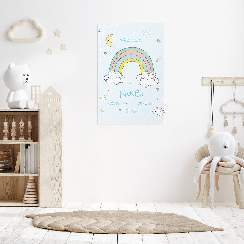 Affiche naissance personnalisée, Arc en ciel et nuages Garçon