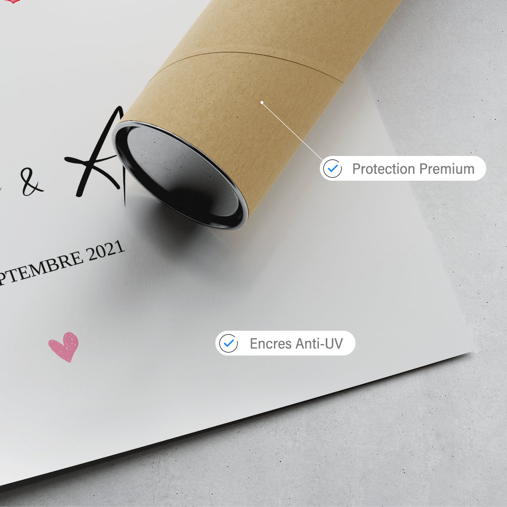 Affiche personnalisée Couple et Mariage, Coeurs croisées aquarelle rose