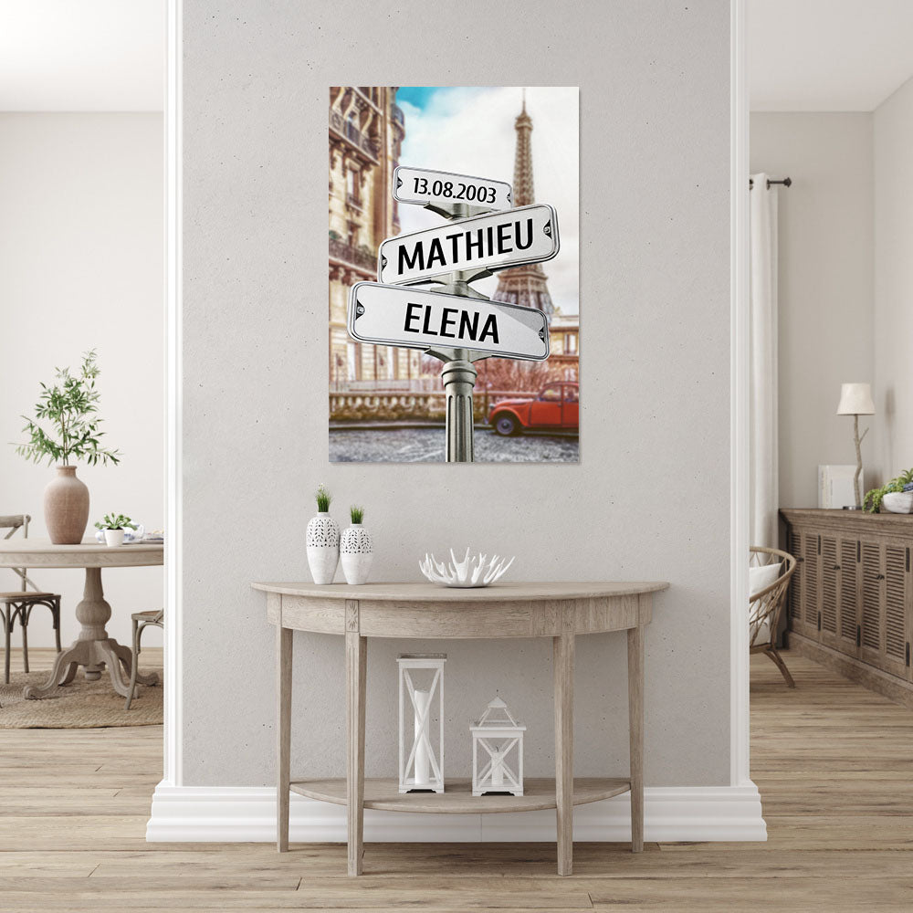 Affiche personnalisée couple et mariage, Vieux Paris Tour Eiffel