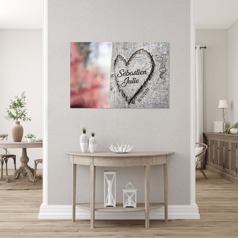 Affiche personnalisée couple et mariage, Cœur gravé Arbre
