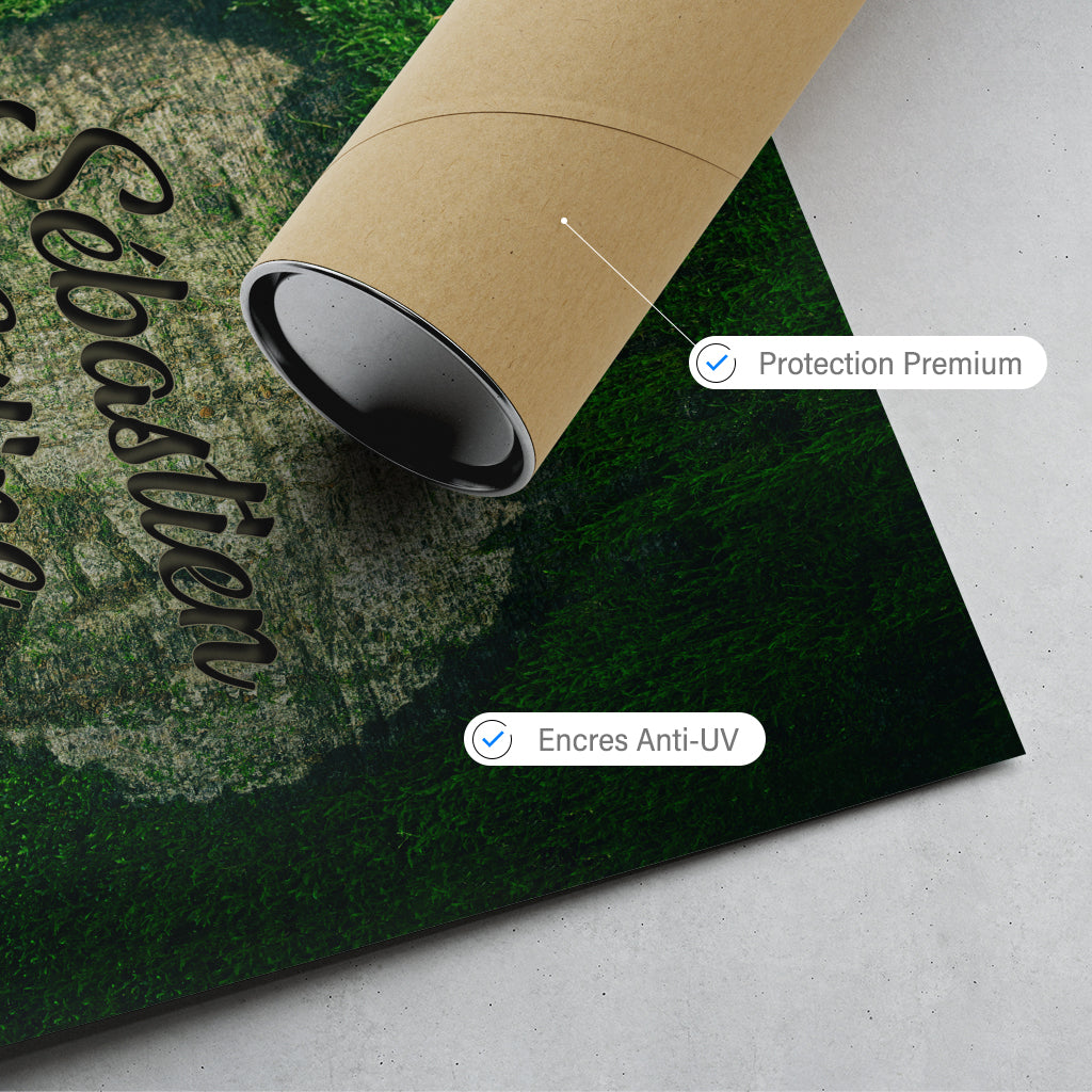 Affiche personnalisée couple et mariage, Cœur gravé Arbre mousse