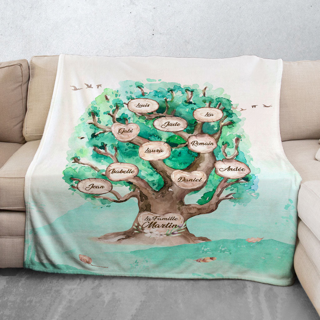 Plaid personnalisé, Prénom, Polaire, famille, Arbre de vie, Chêne Aquarelle Turquoise