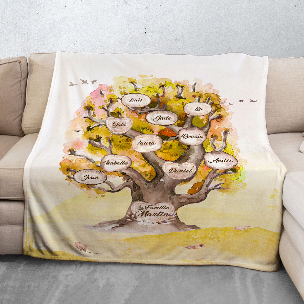 Plaid personnalisé, Prénom, Polaire, famille, Arbre de vie, Chêne Aquarelle Jaune