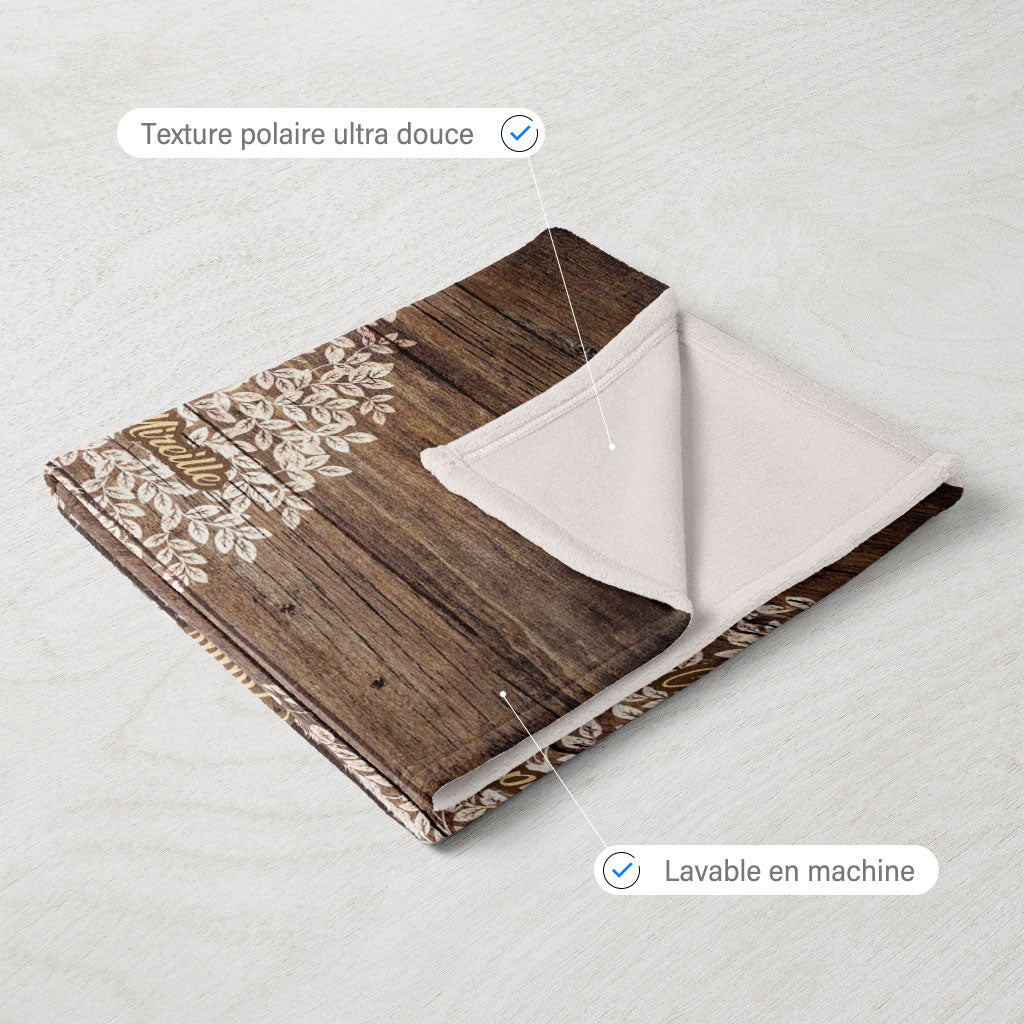 Plaid personnalisé, Prénom, Polaire, famille, Arbre de vie, panneaux vieux bois