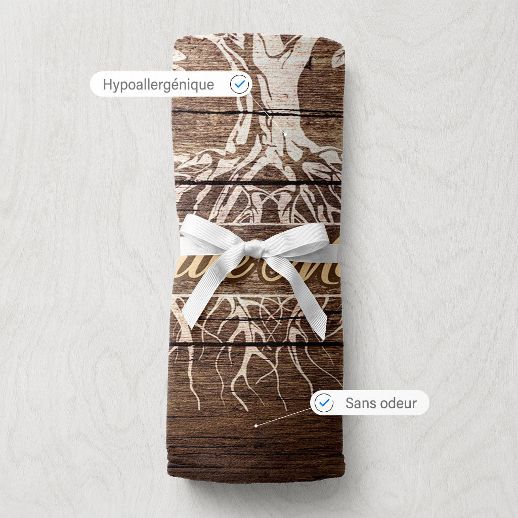 Plaid personnalisé, Prénom, Polaire, famille, Arbre de vie, panneaux vieux bois